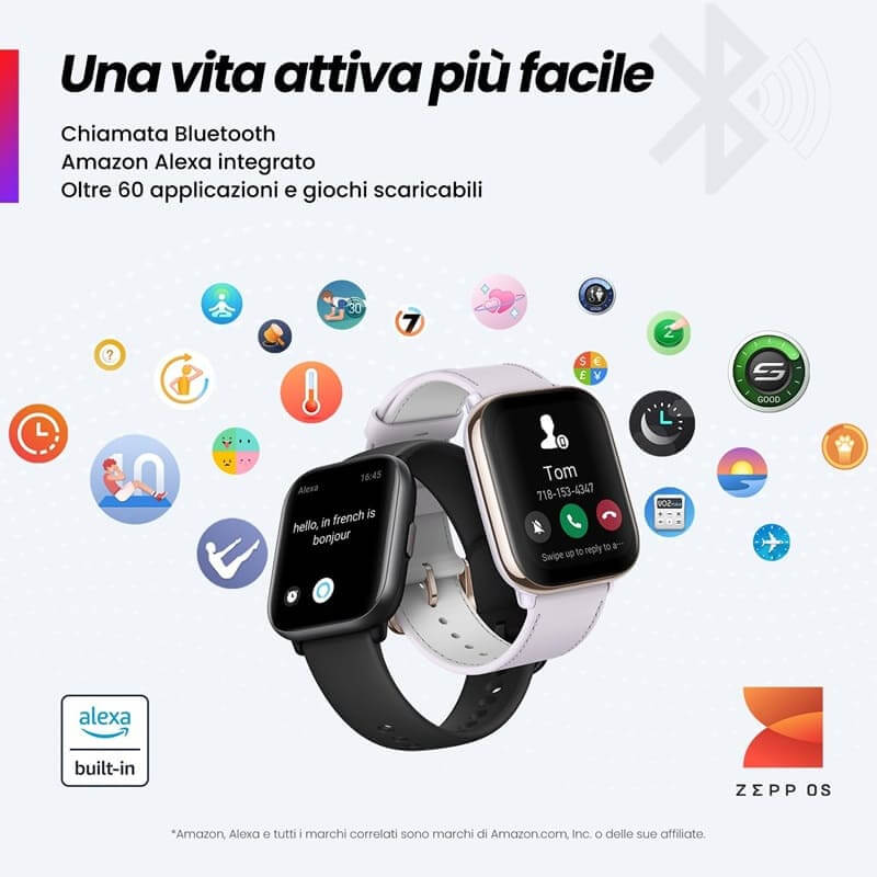 Smartwatch Amazfit con Alexa e oltre 60 app per un lifestyle attivo.